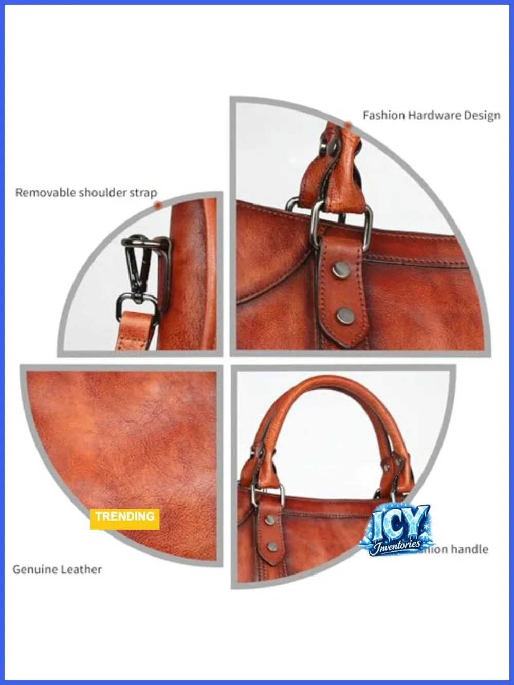 Genuine Leather Tote Satchel Crossbody Bag With Removable Strap Work Travel